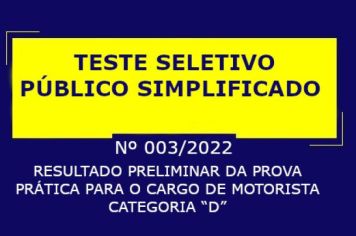 TESTE SELETIVO PÚBLICO SIMPLIFICADO Nº 003/2022