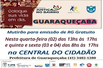 Central do Cidadão terá novo mutirão para emissão gratuita de RG