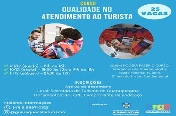 Prefeitura oferece curso gratuito de Atendimento ao Turista com certificação pelo SENAC