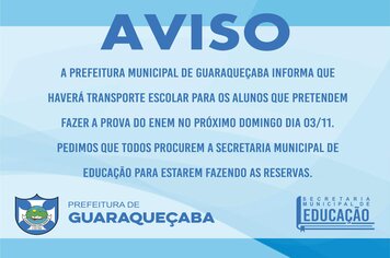 Prefeitura irá disponibilizar transporte escolar para alunos que irão fazer a prova do ENEM