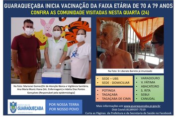 GUARAQUEÇABA INICIA HOJE (24) VACINAÇÃO DE MUNÍCIPES NA FAIXA ETÁRIA DE 70 A 79 ANOS - CONFIRA AS LOCALIDADES