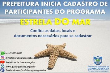 Prefeitura inicia cadastramento de participantes do programa Estrelas do Mar