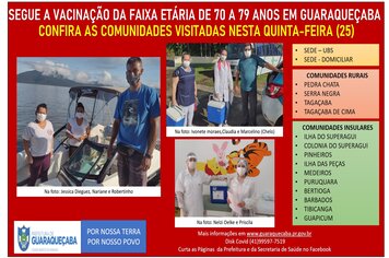 GUARAQUEÇABA SEGUE COM VACINAÇÃO DE IDOSOS NA FAIXA ETÁRIA DE 70 A 79 ANOS - CONFIRA AS COMUNIDADES ATENDIDAS NESSA QUINTA (25)