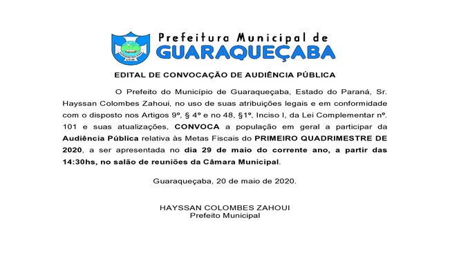 EDITAL DE CONVOCAÇÃO DE AUDIÊNCIA PÚBLICA
