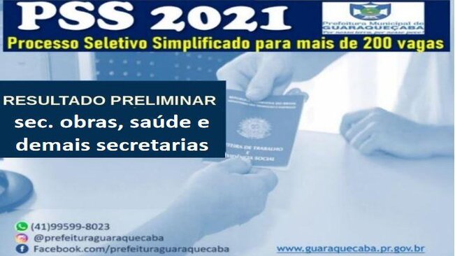 Prefeitura divulga Edital 013/2021 com resultado preliminar de provas práticas das secretarias de saúde, administração, obras e demais secretarias