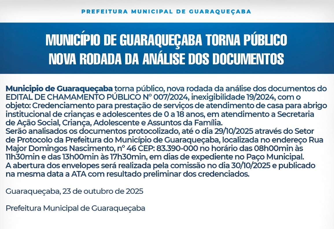 Chamamento Público ,rodada de análise dos documentos.