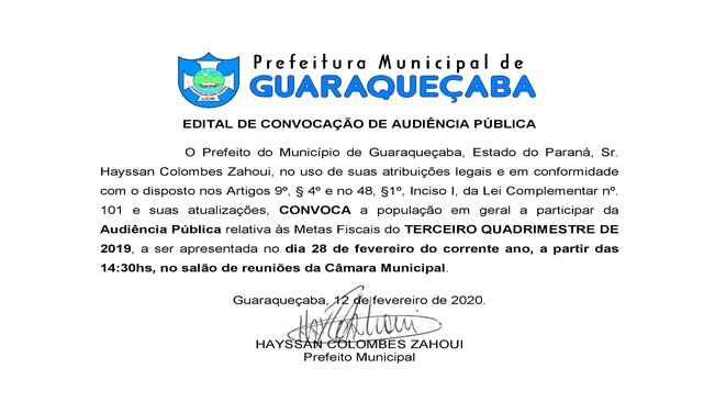 CONVOCAÇÃO DE AUDIÊNCIA PÚBLICA
