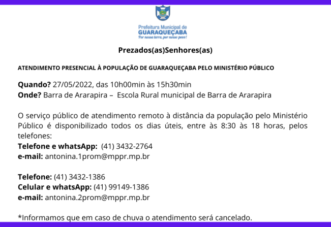 Atendimento mensal do Ministério Público