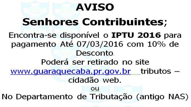 AVISO    Senhores contribuintes
