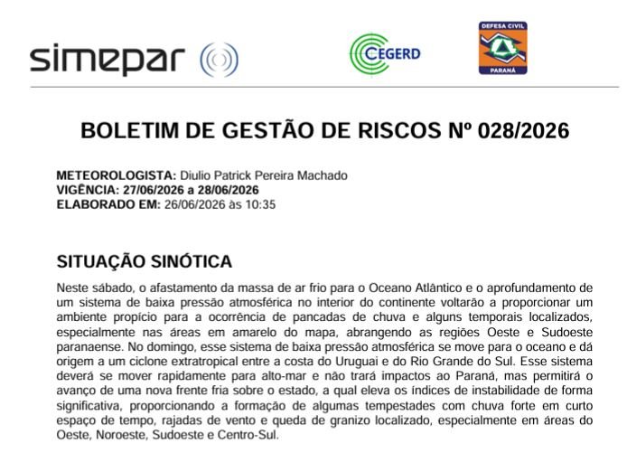 Boletim de gestão de riscos 27/06-28/06